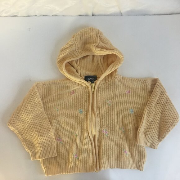 Baby Girl Clothes Cherokee 24 Month Hooded Yellow Knit Sweater Zip Floral Flower - Picture 1 of 16
